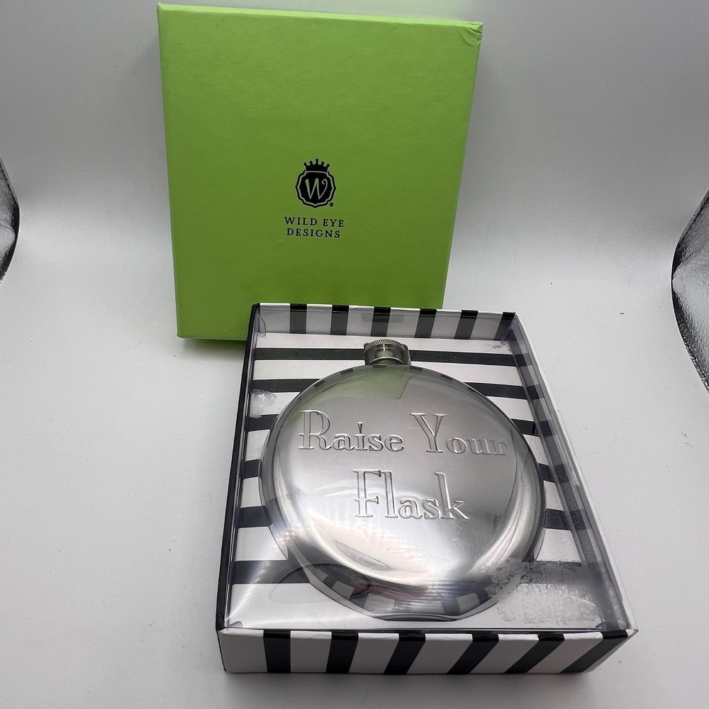 Wild Eye Designs‎ Raise Your Flask Round Stainless Steel 10oz Silver Gift Boxed